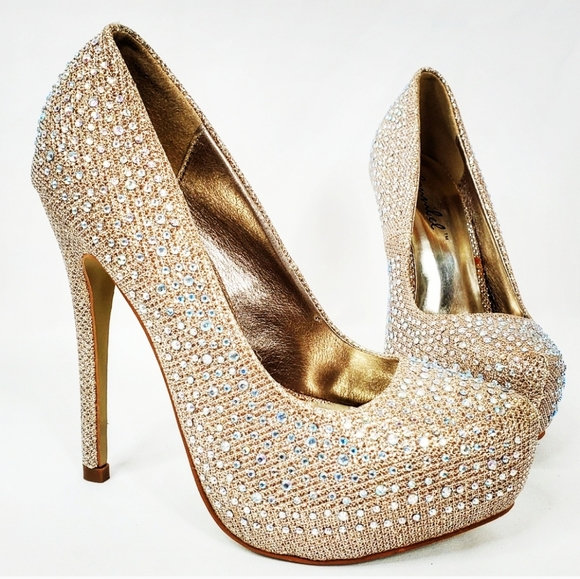 Bonnibel Shoes - Bonnibel Gold & Rhinestone Embellished Platforms
